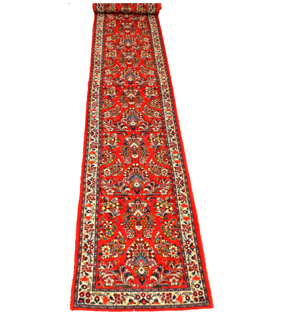 Handmade Red Persian Sarouk Runner Rug 43377
